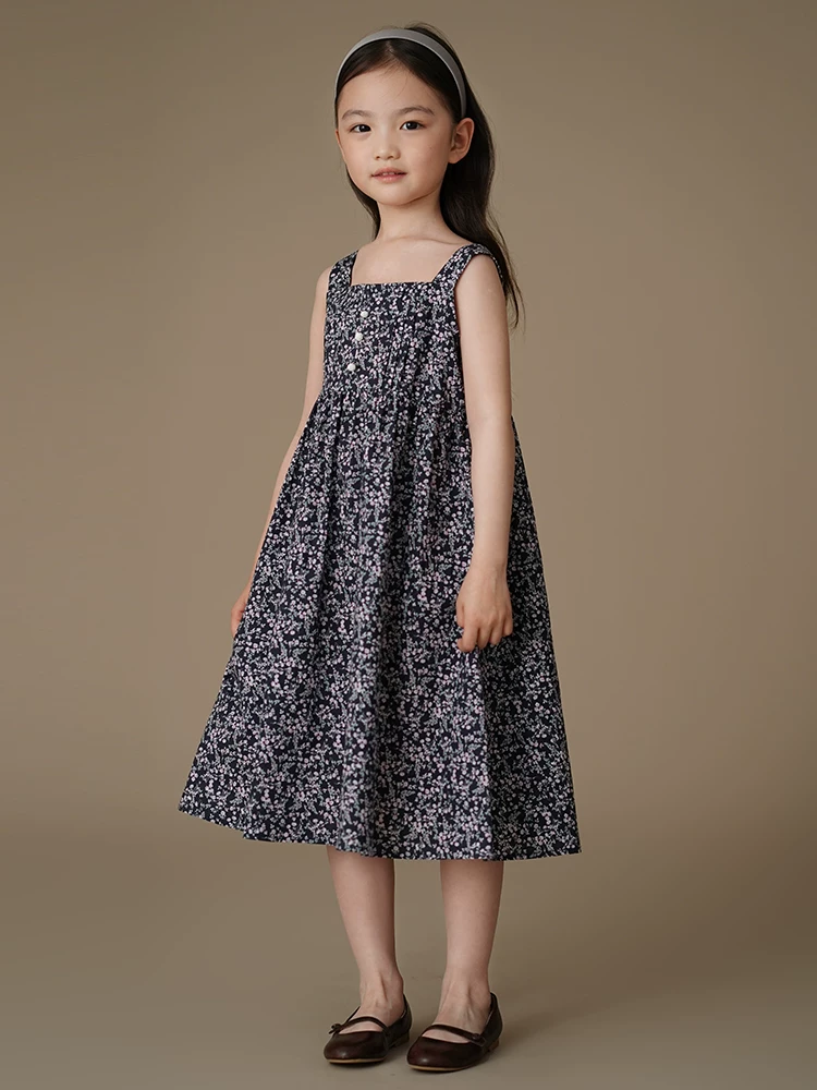Váy hoa mùa hè cho trẻ em, váy cotton kiểu nông thôn đi nghỉ mát, váy mỏng dài vừa phải cho bé gái