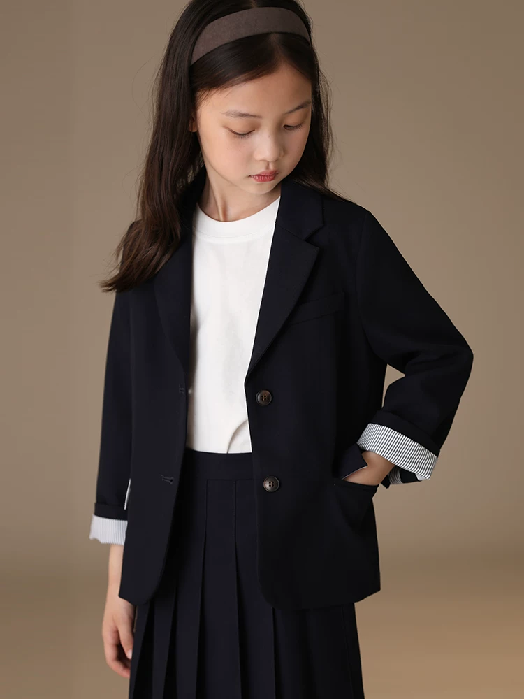 Quần áo trẻ em mùa xuân thu, bộ vest màu xanh hải quân, áo bé trai và bé gái, phong cách học sinh, bộ vest lịch sự cho trẻ lớn