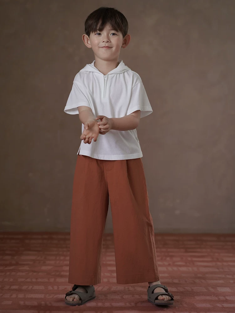 Quần ống đứng thông thường dành cho trẻ em, quần dài màu cam thoáng mát và thoáng khí cho bé trai và bé gái, quần chống muỗi, kiểu dáng mùa hè mỏng.