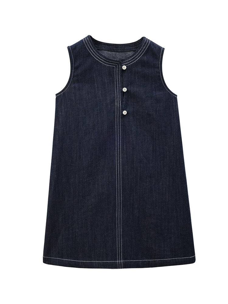 Quần áo trẻ em mùa hè: váy denim cổ điển đơn giản, thoáng mát và thoáng khí cho bé gái, váy ba lỗ, mẫu mới 25.