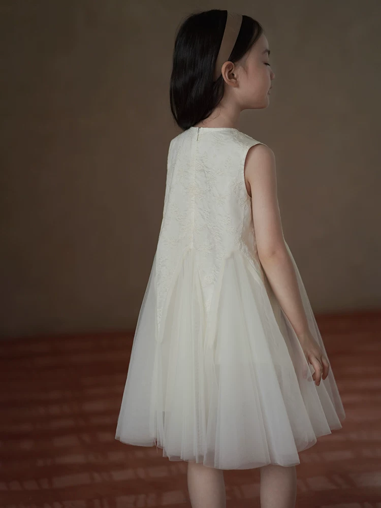 Quần áo trẻ em váy vest mùa hè váy công chúa màu be như cổ tích váy voan cho bé gái váy mát mẻ cho trẻ lớn hơn