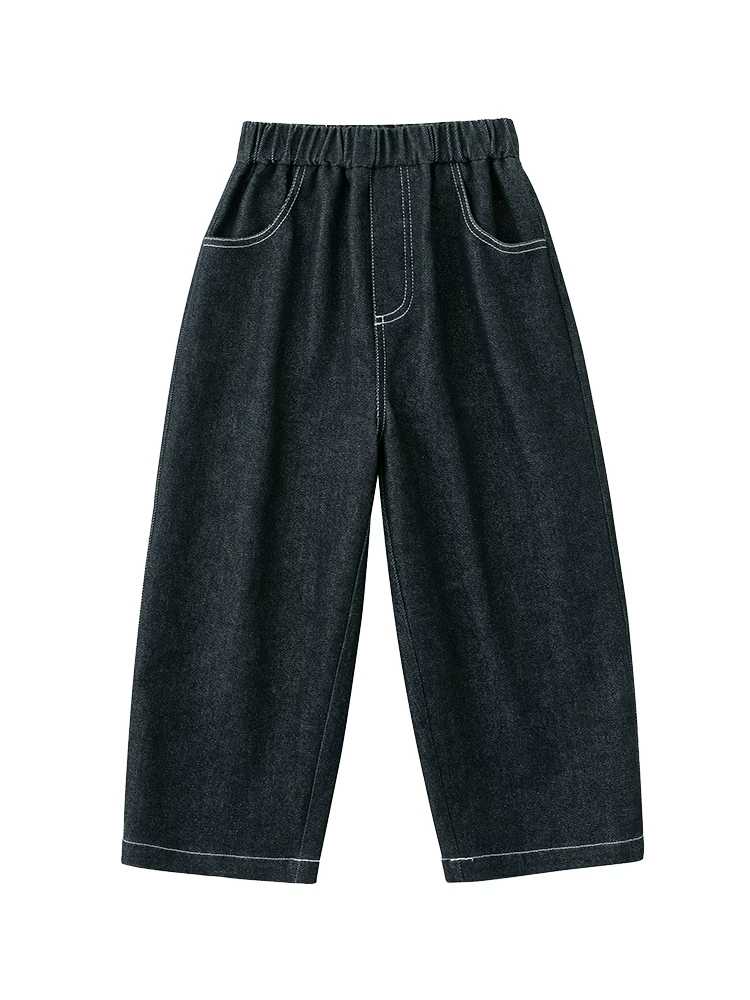 Quần áo trẻ em mùa xuân hè phong cách Nhật Bản quần dài dáng rộng quần denim giặt mềm bé trai và bé gái quần cà rốt thời trang