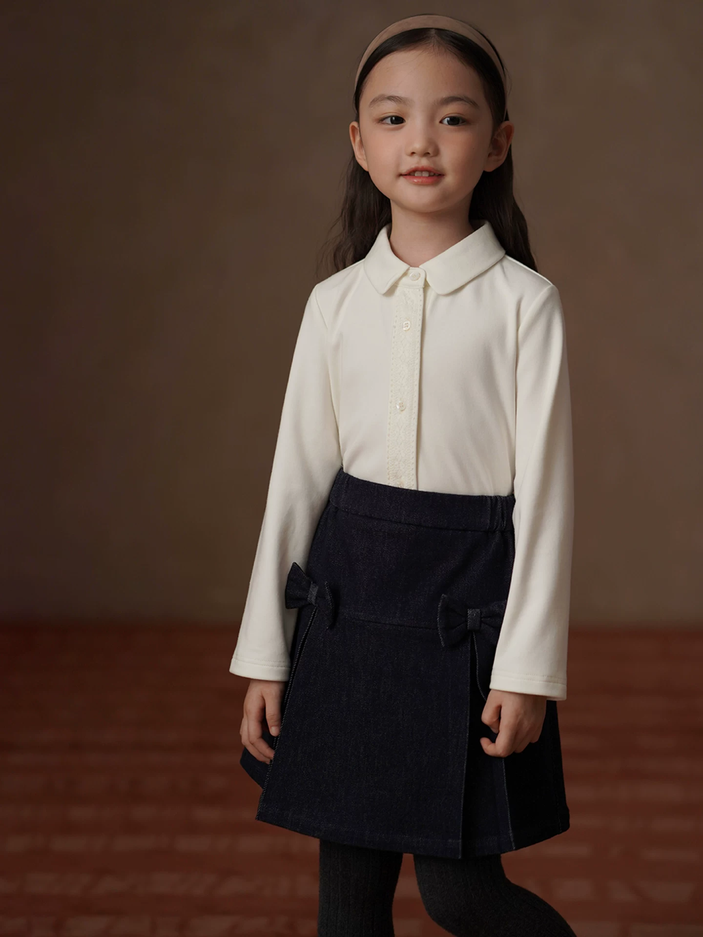 Váy chữ A mùa thu đông cho bé gái, kiểu dáng retro, chất liệu denim, có nơ, dành cho trẻ lớn hơn