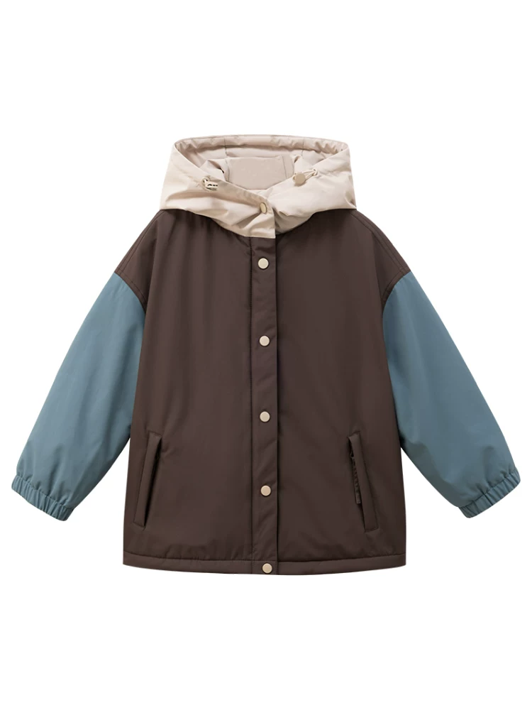 Quần áo cotton thường ngày mùa đông cho trẻ em bé trai và bé gái áo có màu phối đơn giản mang lại cảm giác cao cấp áo khoác có mũ trùm đầu dày cho trẻ em