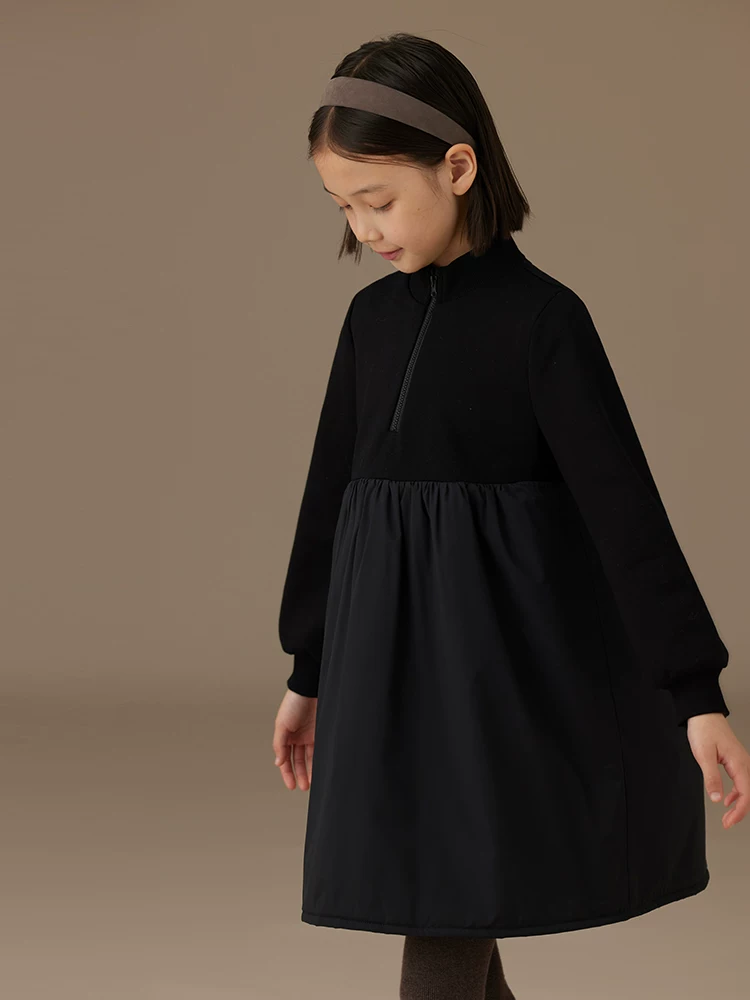 Quần áo trẻ em Ha Chi áo khoác thu đông đẹp và không lạnh, cổ cao nửa cổ, quần áo cotton ấm áp, váy dài tay chắp vá cho bé gái.