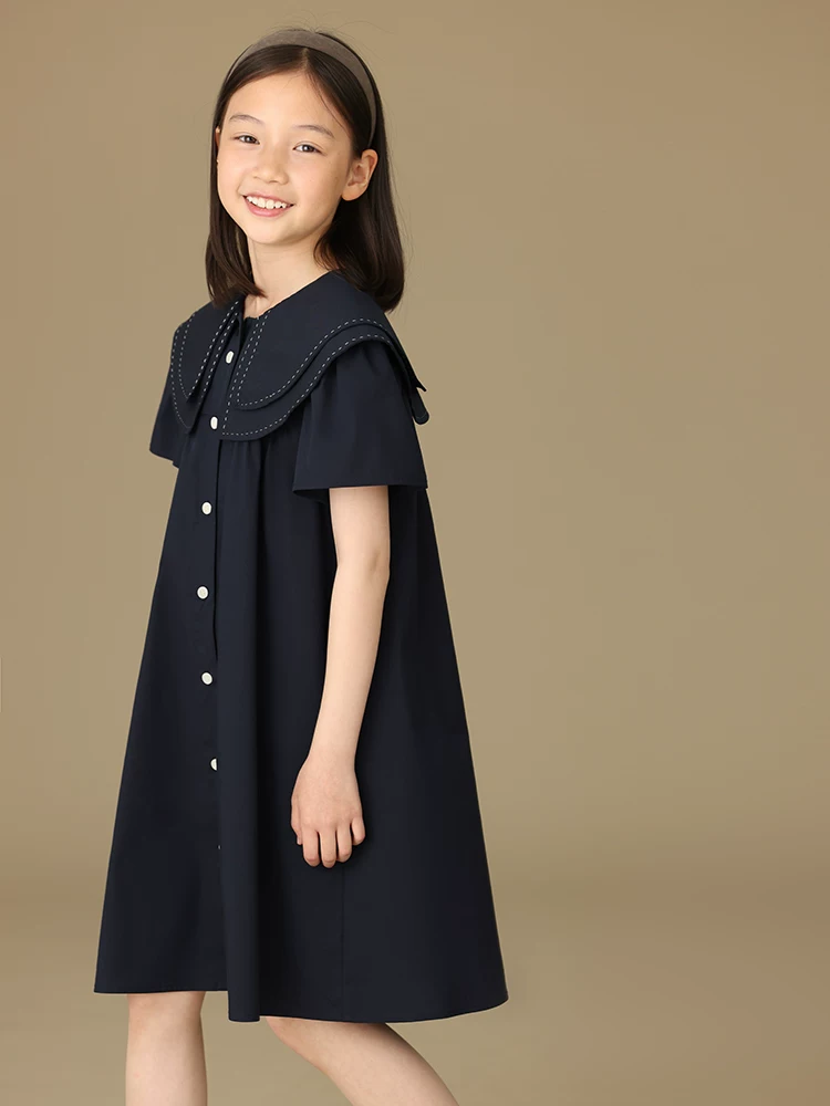 Váy mùa hè cho trẻ em, chất liệu cotton nguyên chất, phong cách học đường cổ điển, váy thường ngày cho bé gái, mỏng cho mùa hè.