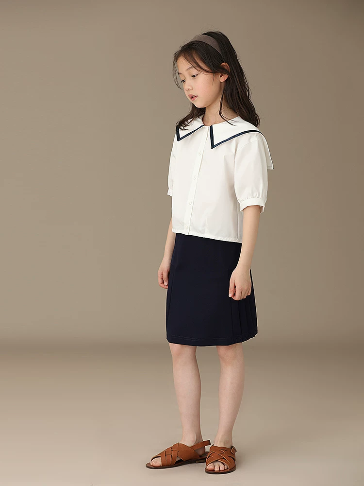 Áo sơ mi ngắn tay màu trắng kiểu hải quân mùa hè dành cho nữ, áo kiểu preppy, áo sơ mi cơ bản mỏng và sành điệu.