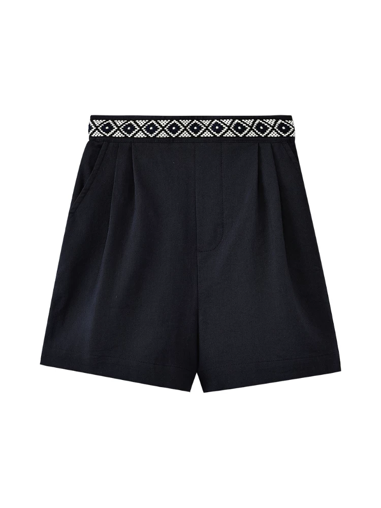 Quần thường ngày phong cách dân tộc màu xanh hải quân mùa hè dành cho trẻ em dành cho bé gái, quần short rộng rãi đa năng dành cho trẻ lớn hơn.