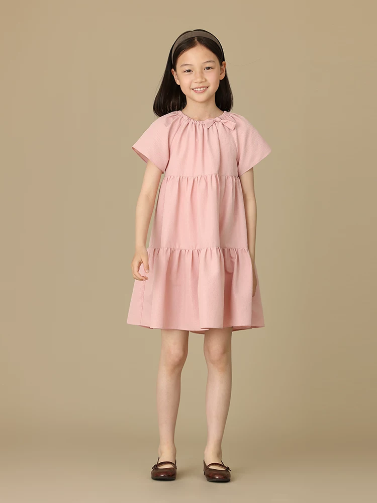 Váy bánh ngọt mùa hè mỏng nhẹ cho bé gái, chất liệu bồng bềnh màu hồng, kiểu công chúa, tay ngắn