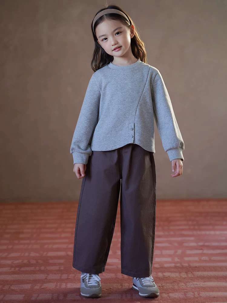 Quần ống thẳng cho trẻ em mùa xuân thu, cotton thân thiện với da, phong cách Hàn Quốc, quần cà rốt phối màu, quần dài thường ngày cho bé gái.