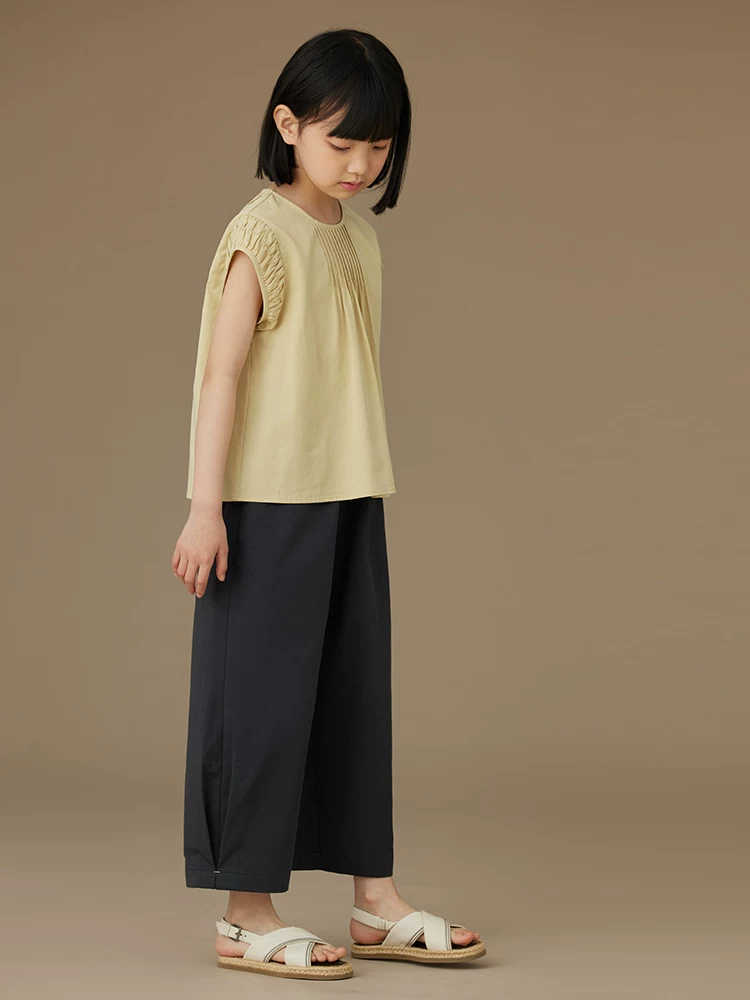 Quần dài màu xanh hải quân mỏng dành cho trẻ em, quần cotton rộng ống rộng thoáng khí dành cho bé trai và bé gái trong mùa hè.