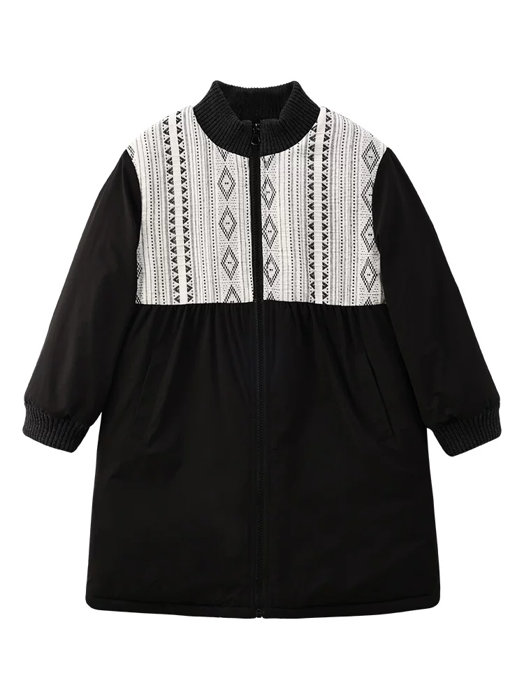 Áo khoác có đệm cho trẻ em Áo khoác cotton dày dặn ấm áp mùa đông dài vừa phải cho bé gái Quần áo mùa đông phong cách phối màu