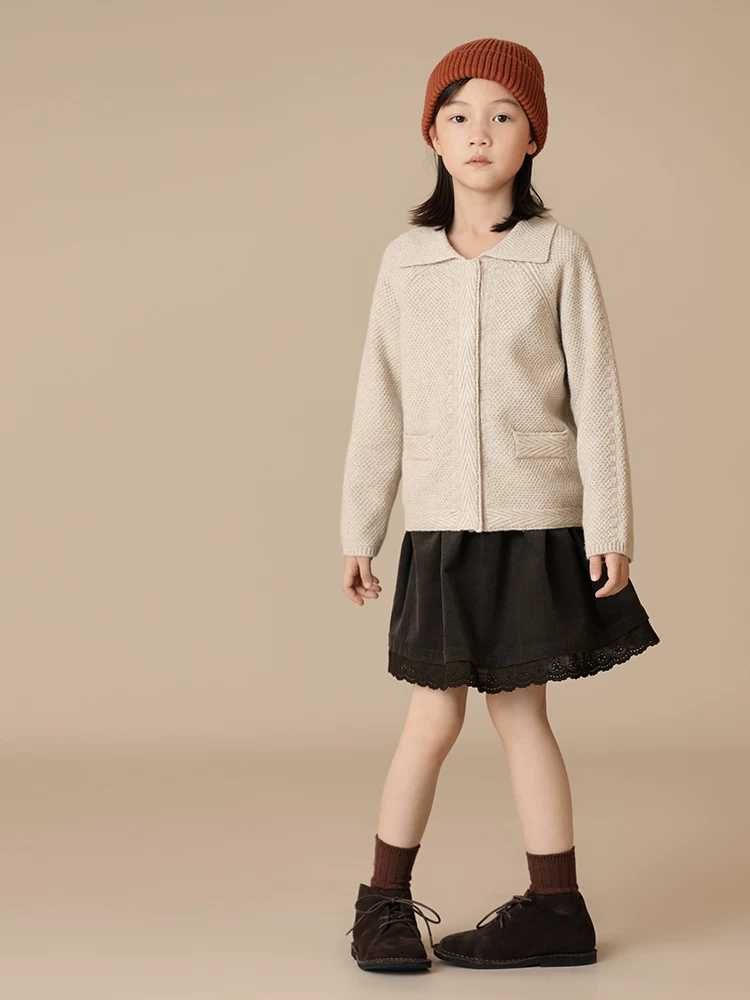 Quần áo trẻ em Hazi Mùa đông Mới về Váy nửa dài bằng vải nhung cotton nguyên chất dành cho trẻ em dành cho cha mẹ và con gái có ren lưng thun Váy ngắn đa năng