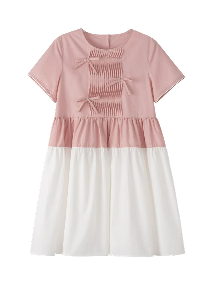 Quần áo trẻ em váy chắp vá màu hồng và trắng trẻ em mùa hè mới cotton mặc mùa hè váy ngắn tay mỏng cho bé gái