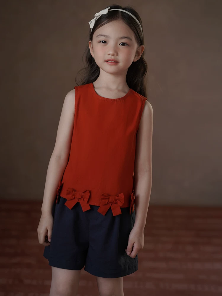 Quần thường ngày phong cách dân tộc màu xanh hải quân mùa hè dành cho trẻ em dành cho bé gái, quần short rộng rãi đa năng dành cho trẻ lớn hơn.
