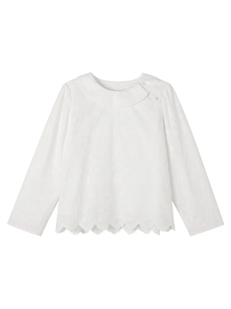 Quần áo trẻ em cho mùa xuân và mùa thu, áo sơ mi trắng như cổ tích, áo sơ mi dài tay bằng cotton thân thiện với da cho bé gái, thích hợp cho trẻ lớn.