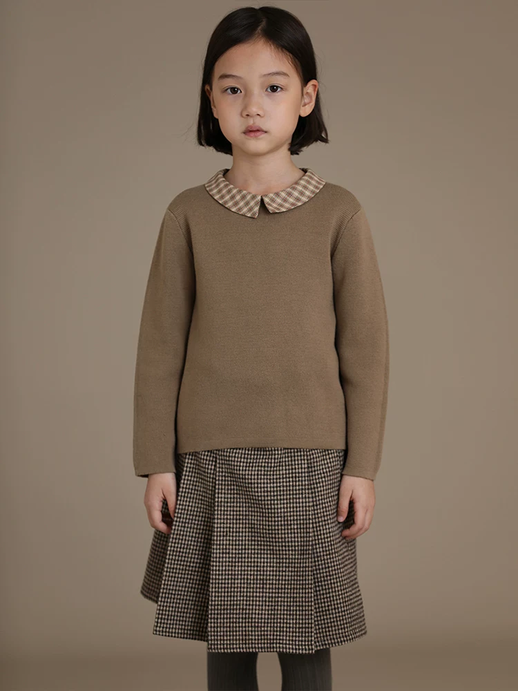 Hazi Quần Áo Trẻ Em Mùa Đông Mới Retro Màu Trơn Ấm Nguyên Chất Áo Sơ Mi Cotton Cổ Áo Len Chui Đầu Cổ Kẻ Sọc Dệt Kim Hàng Đầu