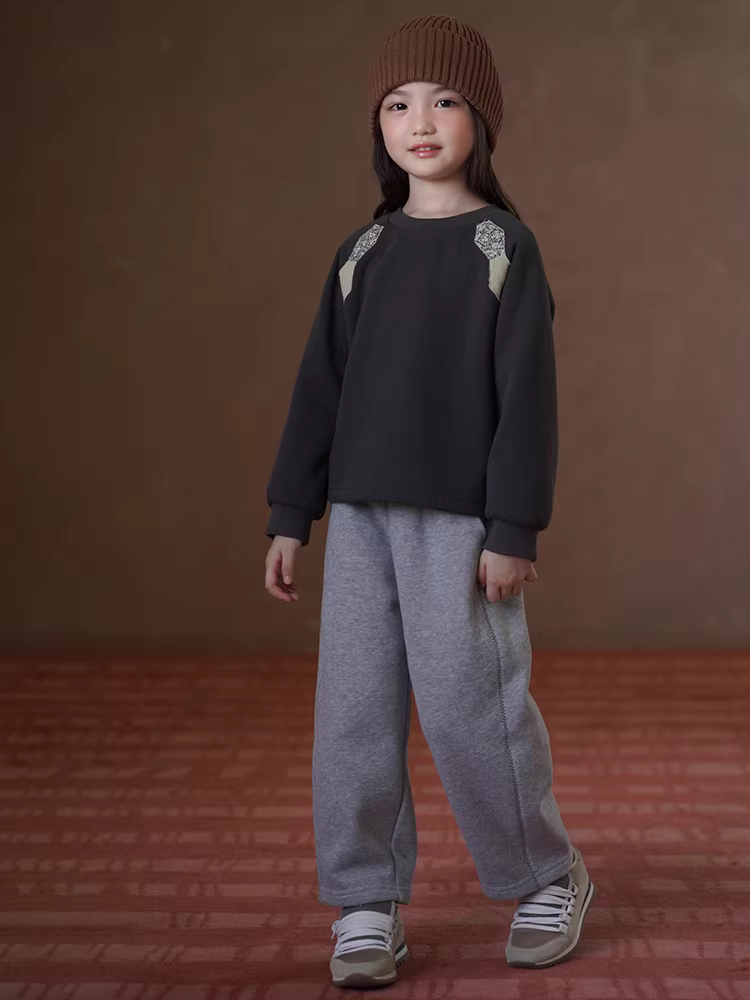 Quần thể thao lót lông cừu màu xám ấm áp mùa thu đông cho bé trai và bé gái, quần thể thao dệt kim cho trẻ lớn hơn.