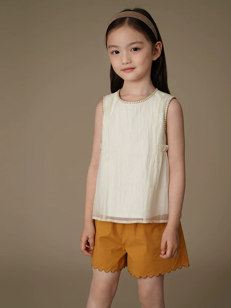 Quần áo trẻ em Hazi Mùa hè Áo trẻ em Áo gile màu mơ Áo không tay cho bé gái Áo mùa hè cho trẻ lớn hơn Phong cách mới 2025