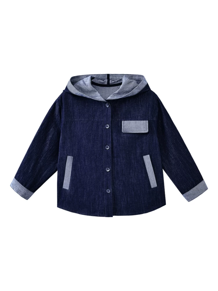 Áo khoác có mũ trẻ em Hartzhi mùa xuân thu, áo denim rộng rãi, thời trang cho bé trai và bé gái, kiểu mới 2025