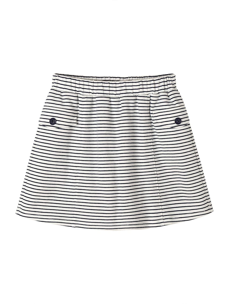 Quần áo trẻ em mùa xuân thu quần short trẻ em quần dài vừa đa năng phong cách giản dị quần váy sọc trắng xanh hải quân cho trẻ lớn hơn phong cách thời trang