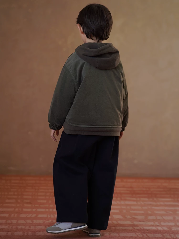 Quần áo cotton trẻ em dày dặn ấm áp lót lông cừu áo khoác bé trai và bé gái quần áo mùa đông màu xanh quân đội