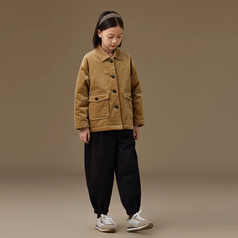Quần áo mùa đông trẻ em giản dị cổ điển ấm áp áo khoác công sở vải nhung kẻ bé trai và bé gái áo khoác dày cotton