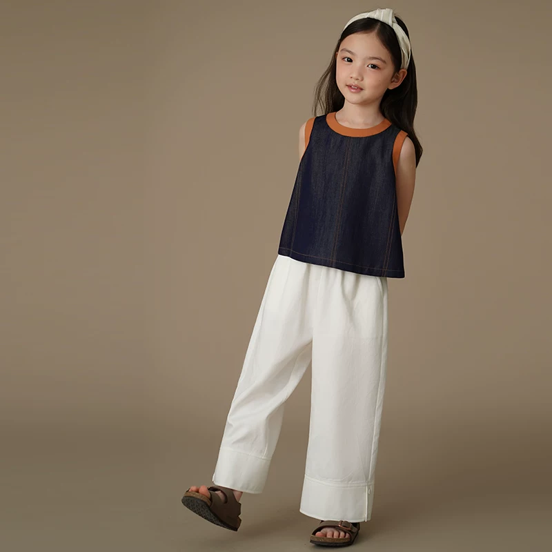 Áo khoác denim vintage phối màu, kiểu dáng rộng rãi, thời trang mùa hè cho bé gái Hazi, mẫu mới 2025