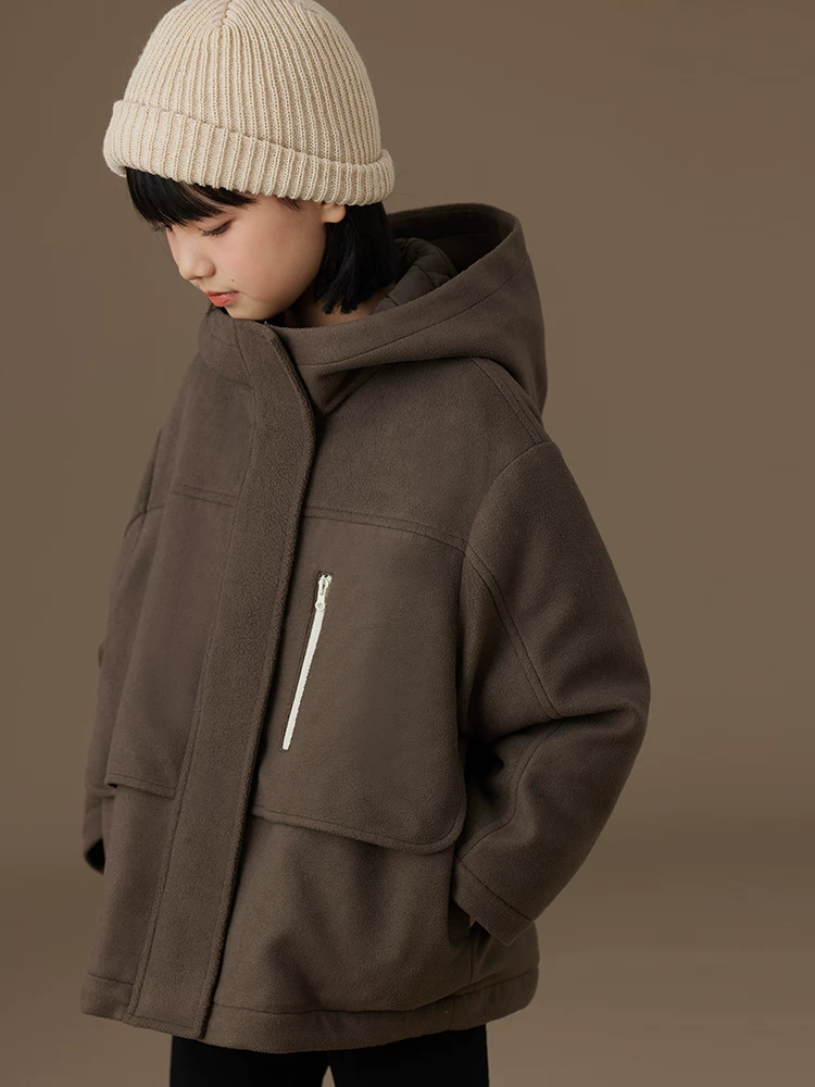 Quần áo cotton cho trẻ em mùa thu đông, áo thun màu cà phê đa năng, áo khoác ấm cho bé trai và bé gái lớn hơn.