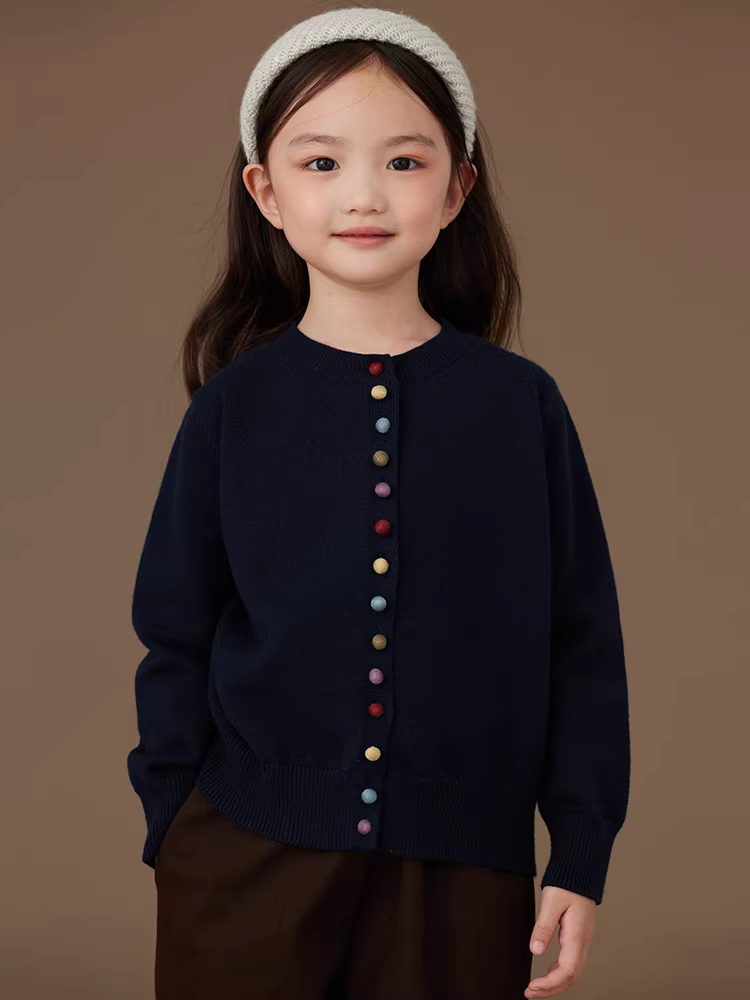 Quần áo trẻ em mùa thu đông áo len dệt kim trẻ em màu xanh hải quân áo len cơ bản cho bé gái trang phục mùa đông cho bé gái thiết kế thời trang