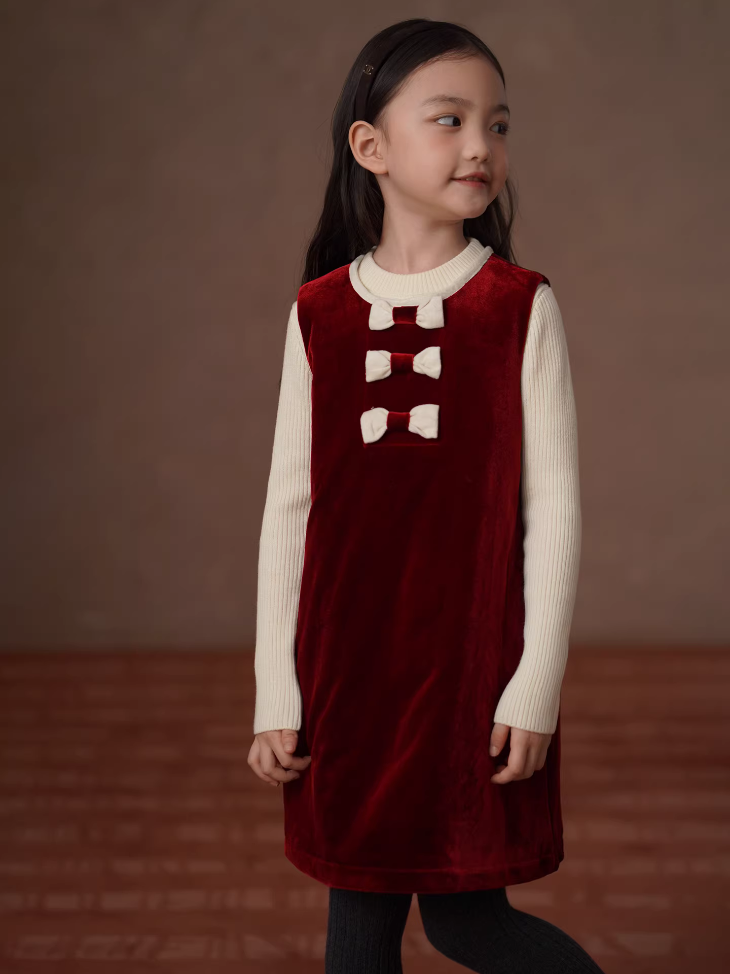 Váy nhung mùa đông cho trẻ em, váy vest kiểu công chúa màu đỏ đô mừng năm mới, váy sinh nhật cho bé gái