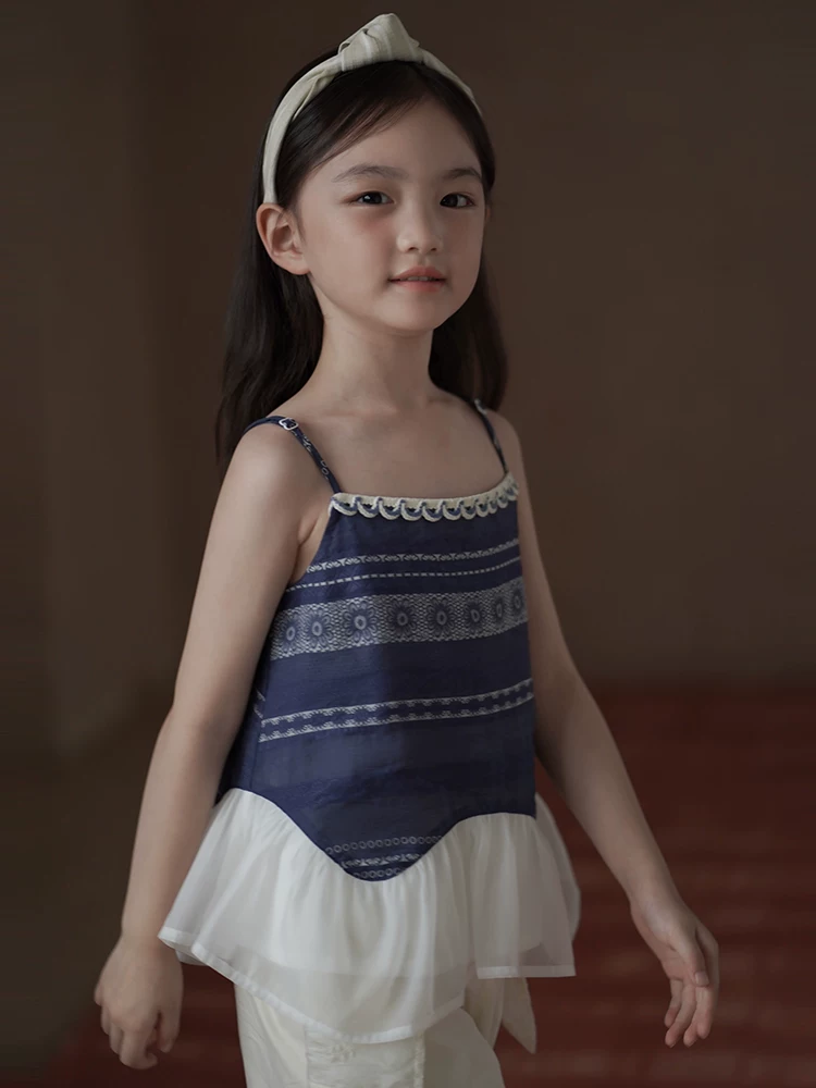 Quần áo trẻ em Hazi Áo ba lỗ phong cách dân tộc mùa hè dành cho bé gái Áo đi nghỉ dành cho trẻ lớn hơn với thiết kế tinh tế