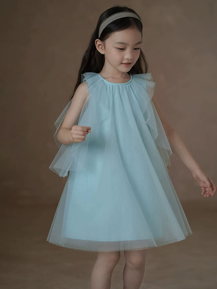 Quần áo trẻ em váy mùa hè váy ngắn tay màu xanh như cổ tích váy công chúa bé gái váy vải tuyn váy sinh nhật cho bé