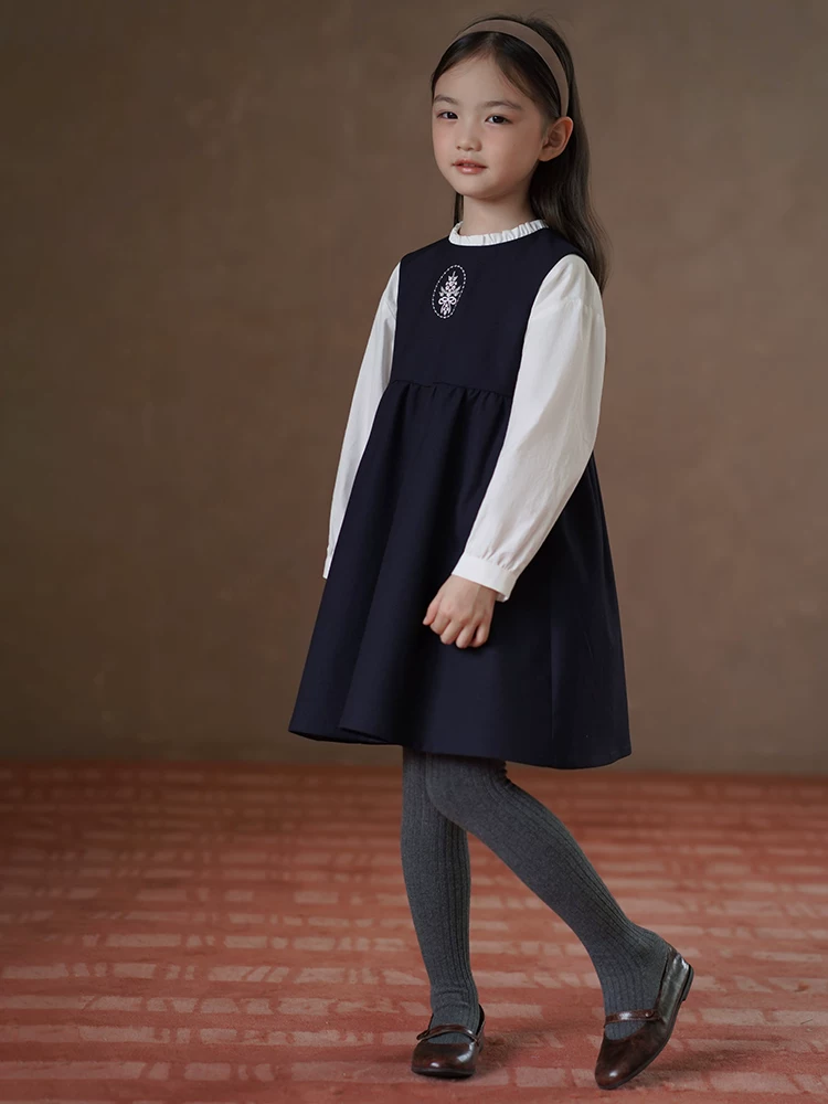 Quần áo trẻ em Ha Chi Xuân Thu Váy vest trẻ em Thanh lịch Cao cấp Chiều dài trung bình Váy phong cách đại học Váy mùa thu cho bé gái Phong cách mới