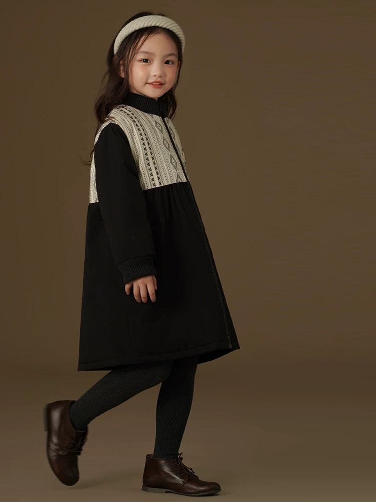 Áo khoác có đệm cho trẻ em Áo khoác cotton dày dặn ấm áp mùa đông dài vừa phải cho bé gái Quần áo mùa đông phong cách phối màu