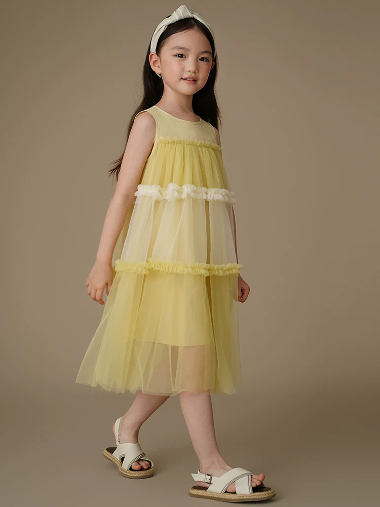 Quần áo trẻ em váy vest mùa hè váy vải tuyn như cổ tích váy công chúa dài vừa phải cho bé gái váy sinh nhật cho bé gái