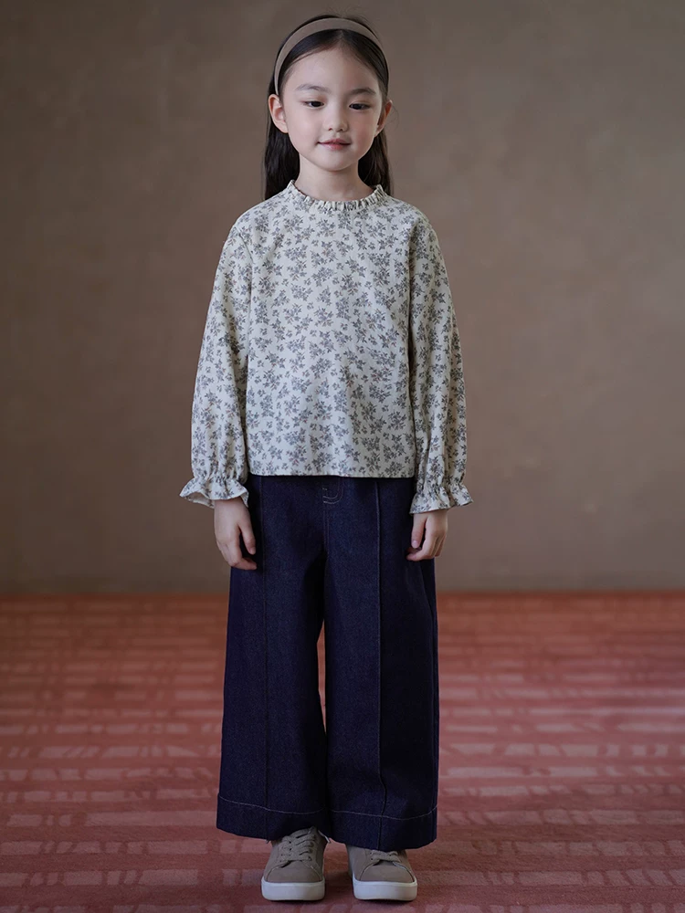 Quần áo trẻ em mùa xuân thu quần dài thường ngày dáng rộng đơn giản bé trai và bé gái quần jean thẳng dành cho trẻ lớn hơn