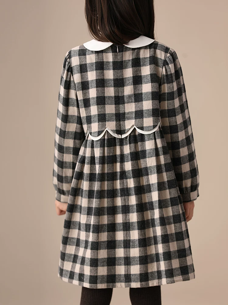 Hazi Quần Áo Trẻ Em Mùa Đông Hàng Mới Về Bé Gái Nguyên Chất Cotton Lót Lông Cừu Cổ Búp Bê Kẻ Sọc Ren Tay Dài Ấm Áp đầm