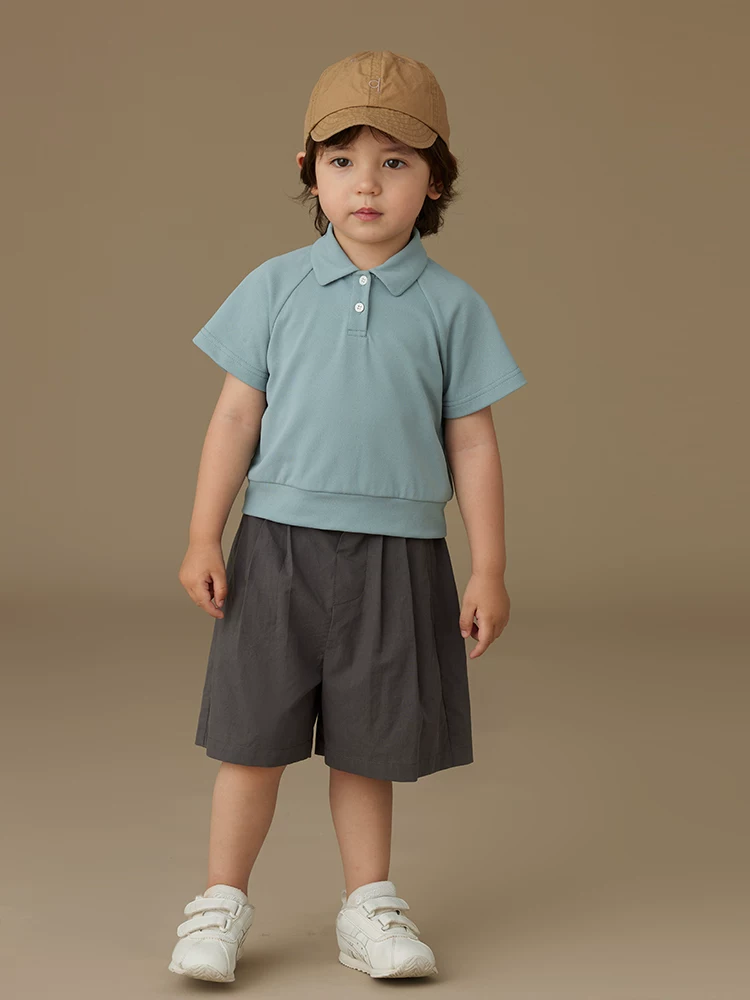 Quần áo trẻ em mùa hè áo polo thoải mái thoáng khí màu xanh áo thun ngắn tay bé trai bé gái áo mỏng
