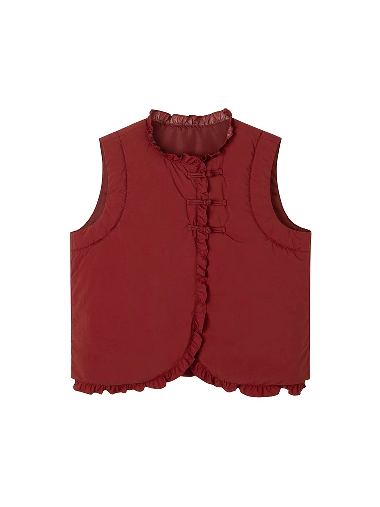 Quần áo trẻ em áo khoác cotton màu đỏ thiết kế theo phong cách Trung Quốc mới áo vest có đệm cho bé gái lớn hơn mùa thu đông