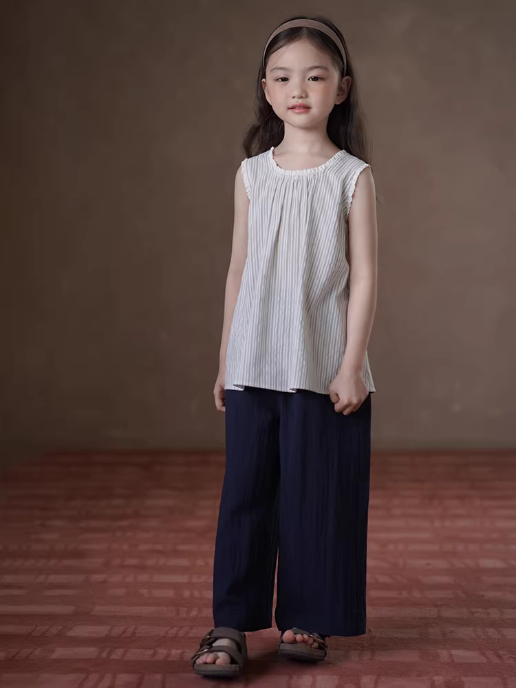 Quần áo trẻ em phong cách Nhật Bản quần dài màu xanh hải quân quần ống đứng cho bé gái quần đa năng chất liệu modal thân thiện với da quần thường ngày cho bé gái