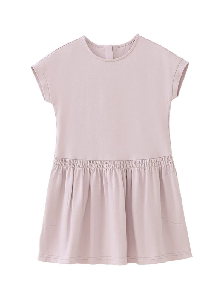 Quần áo trẻ em Váy trẻ em mùa hè kiểu dáng mỏng Váy dệt kim ngắn tay cho bé gái Váy mùa hè thoáng khí thân thiện với làn da Váy mùa hè cho bé gái màu tím