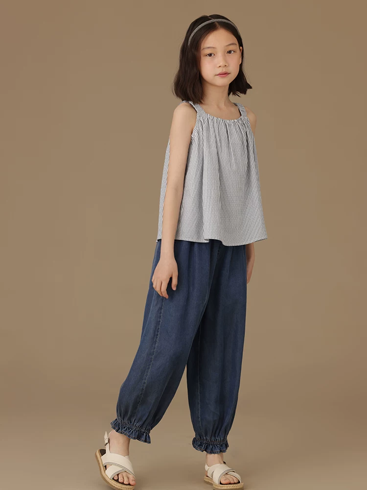 Bộ quần áo hè kiểu Trung Quốc mới cho bé gái, áo ngắn tay, quần jogger, quần chống muỗi, chất liệu mỏng