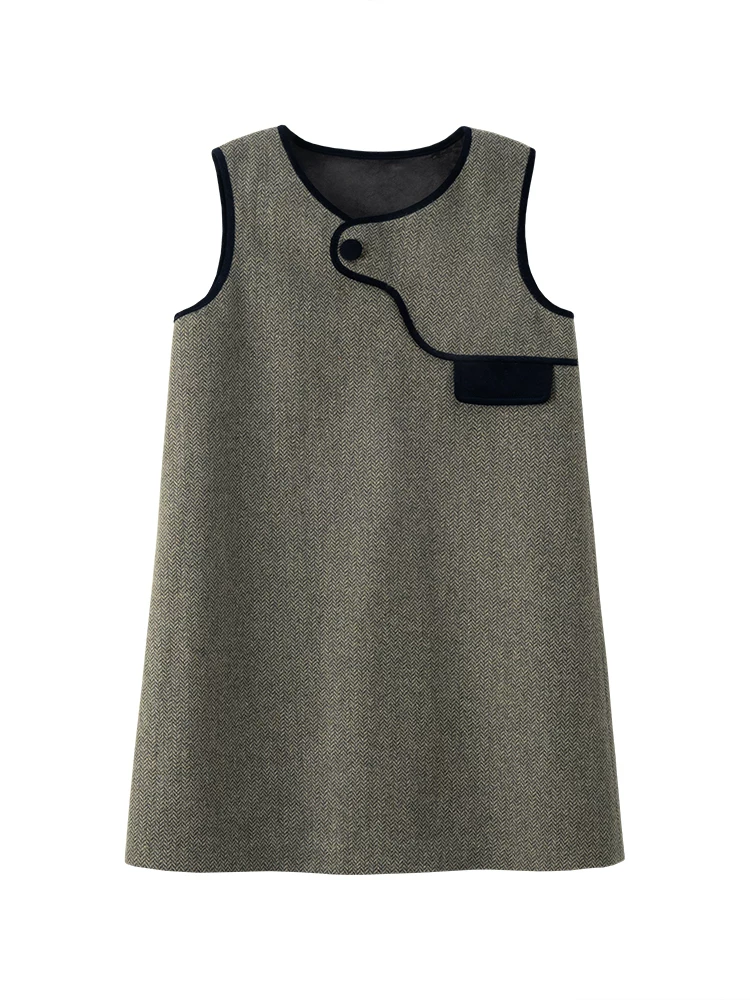 Hazi Quần Áo Trẻ Em Trẻ Em Áo Vest Đầm Vintage Cổ Áo Len Đơn Giản Cao Cấp Nữ Thu Đông Quần Áo 2024 Phong Cách Mới