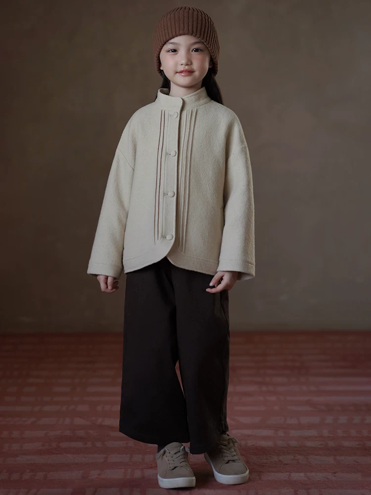 Quần áo trẻ em mùa thu đông quần dài chải kỹ cho bé trai và bé gái, quần ống đứng màu cà phê, quần ống rộng đa năng, ấm áp, thoải mái