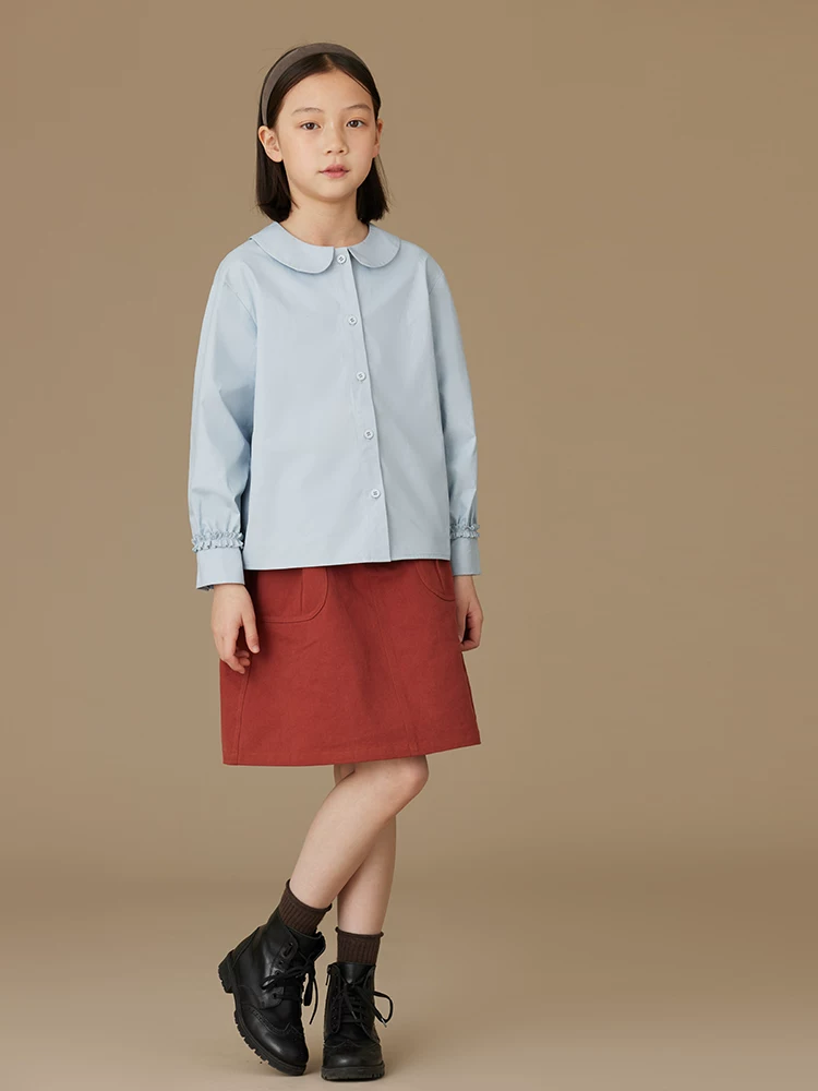 Quần áo trẻ em Hazi 2025 Áo trẻ em xuân thu phong cách Nhật Bản Áo sơ mi dài tay cổ búp bê bằng vải cotton toàn bộ dành cho trẻ lớn hơn