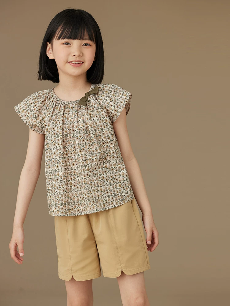 Quần áo trẻ em quần short dài đến đầu gối cho bé trai và bé gái màu vàng gừng thoáng mát cơ bản quần short thể thao thông thường cho trẻ em mùa hè