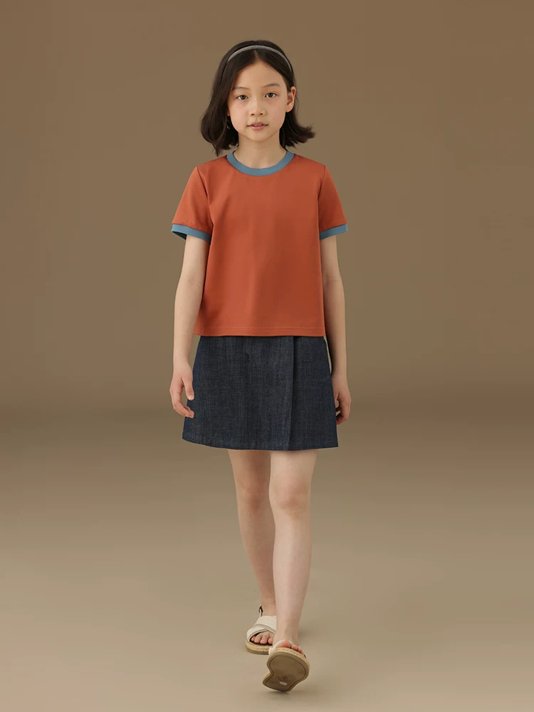 Áo thun trẻ em màu cam làm bằng cotton, đa năng và thoáng khí, áo ngắn tay cho bé trai và bé gái, kiểu dáng mỏng mùa hè, hợp thời trang.