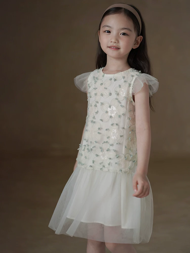 Váy ren mùa hè cho trẻ em, váy ren dài vừa phải, váy công chúa cho bé gái, váy ba lỗ cho bé gái, mỏng