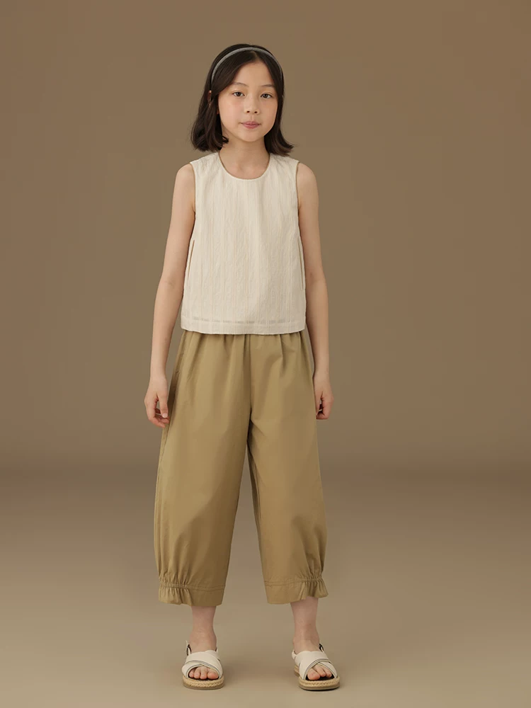 Quần kaki thường ngày cho trẻ em, quần ống rộng rộng rãi cho trẻ lớn, quần dài, quần lửng cho bé gái, kiểu dáng mỏng mùa hè.